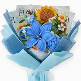 YSHomy Crochet Lily Sunflower Rose Bouquet-Blue